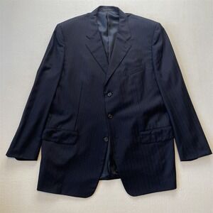 Corneliani 48L Navy Blue Stripe 100% Wool Italy Blazer Suit Jacket‎ Sport Coat